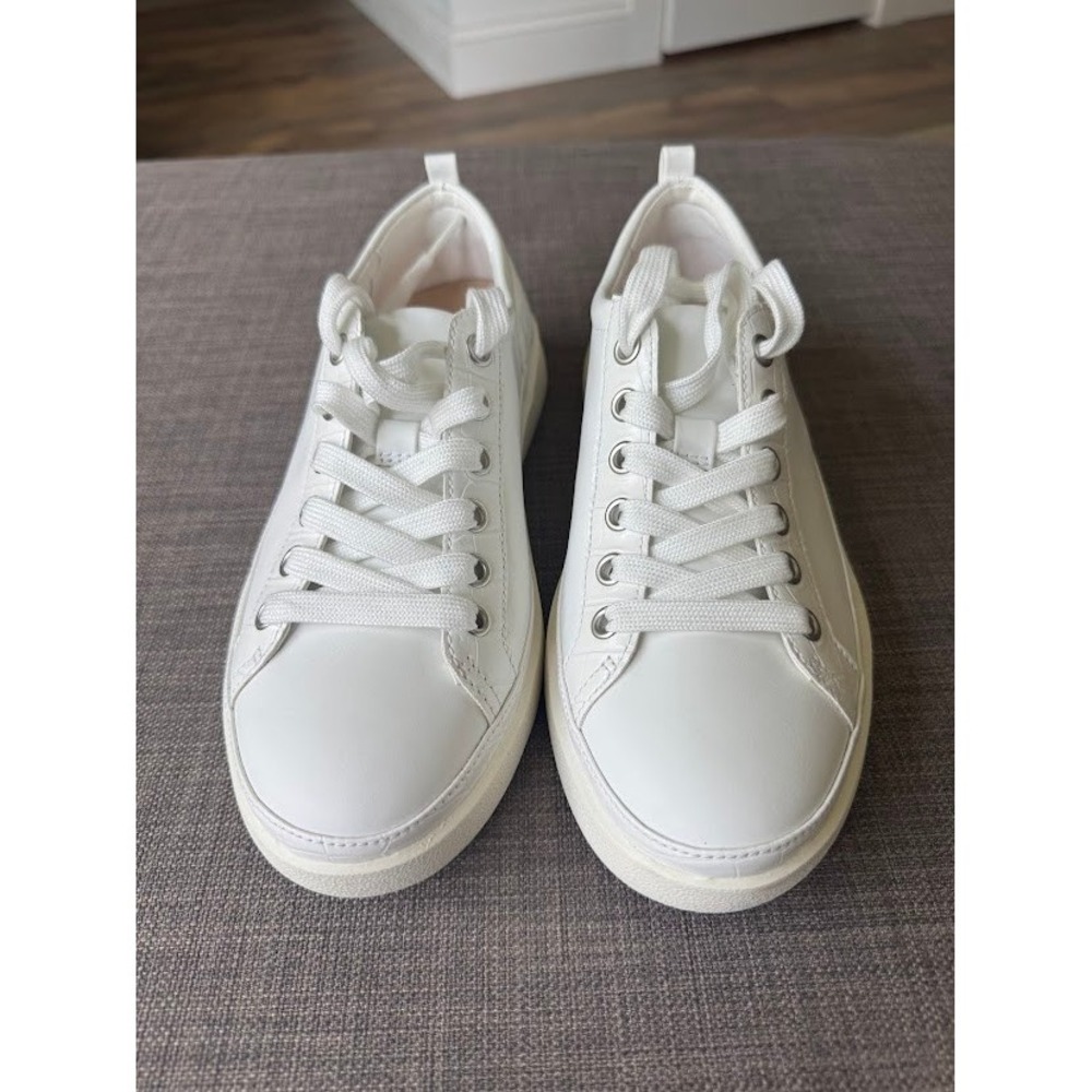 Vionic Winny White Leather Croc Embossed Lace Up Sneakers Womens 7 Wide Orthotic